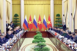 Chủ tịch nước Tô Lâm (nay là Tổng Bí thư Tô Lâm) hội đàm với Tổng thống Liên bang Nga Vladimir Putin thăm cấp Nhà nước tới Việt Nam trưa 20/6/2024, tại Phủ Chủ tịch. (Ảnh: Nhan Sáng/TTXVN)