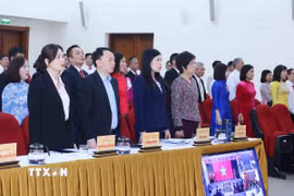 Các đại biểu thực hiện nghi thức chào cờ. (Ảnh: Thành Phương/TTXVN)