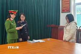 Đối tượng Trương Thị Bắc tại cơ quan công an. (Ảnh: TTXVN phát)