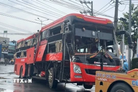 Hiện trường vụ tai nạn. (Ảnh: TTXVN phát)