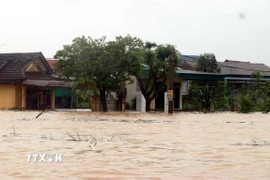 Hàng trăm hộ dân tổ dân phố Tiền Thượng, phường Hà Huy Tập nước ngập sâu. (Ảnh: Công Tường/TTXVN)
