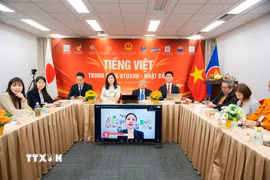Chương trình kết nối nhiều điểm cầu trực tuyến là các lớp tiếng Việt trên toàn thế giới cùng giao lưu chia sẻ kinh nghiệm. (Ảnh: Xuân Giao/TTXVN)