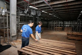 Giám định viên công ty bảo hiểm đánh giá thiệt hại tại một kho hàng. (Ảnh: Phạm Hậu/TTXVN)