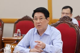 Chủ tịch nước Lương Cường phát biểu chỉ đạo tại buổi làm việc của Bộ Chính trị với Ban Thường vụ Thành ủy Huế. (Ảnh: Lâm Khánh/TTXVN)