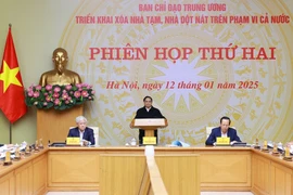 Thủ tướng Phạm Minh Chính chủ trì phiên họp thứ hai của Ban Chỉ đạo Trung ương triển khai xóa nhà tạm, nhà dột nát. (Ảnh: Dương Giang/TTXVN)