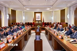 Chủ tịch Quốc hội Trần Thanh Mẫn hội đàm với Chủ tịch Hạ viện Maroc Rachid Talbi Alami. (Ảnh: Doãn Tấn/TTXVN)