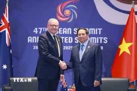 Thủ tướng Phạm Minh Chính hội kiến Thủ tướng Australia Anthony Albanese. (Ảnh: Dương Giang/TTXVN)
