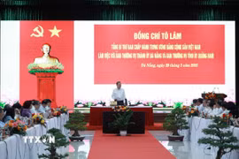 Tổng Bí thư Tô Lâm làm việc với Ban Thường vụ Thành ủy Đà Nẵng và Ban Thường vụ Tỉnh ủy Quảng Nam. (Ảnh: Thống Nhất/TTXVN)