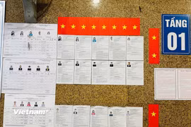 Niêm yết danh sách người ứng cử đại biểu Quốc hội khóa XVI ở đơn vị bầu cử số 3; đại biểu Hội đồng Nhân dân thành phố Hà Nội khóa XVII, đơn vị bầu cử số 9; người ứng cử đại biểu Hội đồng Nhân dân phường Định Công nhiệm kỳ 2026-2031. (Ảnh: Trí Đức/Vietnam+)