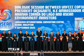 Các đại biểu chụp ảnh trước phiên Đối thoại. (Ảnh: Bùi Hoàn/TTXVN)