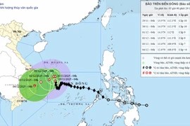 Vị trí và đường đi của bão số 15. (Nguồn: Trung tâm Dự báo Khí tượng Thủy văn Quốc gia)