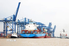 Bốc dỡ hàng hóa xuất nhập khẩu ở cảng Cát Lái, Thành phố Hồ Chí Minh. (Ảnh: Hồng Đạt/TTXVN)
