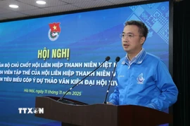 Bí thư Trung ương Đoàn, Chủ tịch Hội Liên hiệp Thanh niên Việt Nam Nguyễn Tường Lâm phát biểu. (Ảnh: Hạnh Quyên/TTXVN)