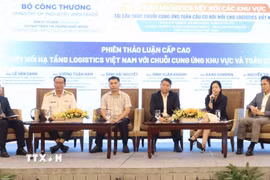 Các chuyên gia thảo luận giải pháp kết nối logistics Việt Nam với mạng lưới logistics toàn cầu. (Ảnh: Xuân Anh/TTXVN)