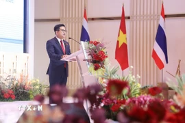 Tổng Lãnh sự Đinh Hoàng Linh phát biểu chào mừng quan khách dự lễ kỷ niệm. (Ảnh: Phạm Hải/TTXVN)