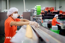 Sản xuất các mặt hàng xuất khẩu tại Công ty Cổ phần Quốc tế Bảo Hưng (Cụm công nghiệp Tân Minh, huyện Vũ Thư, tỉnh Thái Bình). (Ảnh: Thế Duyệt/TTXVN)