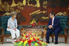 Thủ tướng Phạm Minh Chính tiếp Đoàn Quỹ Eisenhower của Hoa Kỳ. (Ảnh: Dương Giang/TTXVN)