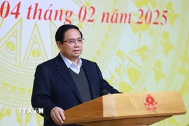 Thủ tướng Phạm Minh Chính chủ trì Phiên họp thứ hai Ban Chỉ đạo xây dựng nhà máy điện hạt nhân. (Ảnh: Dương Giang/TTXVN)