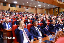 Đại biểu biểu quyết thông qua Nghị quyết Đại hội. (Ảnh: Đồng Thúy/TTXVN)