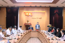 Ủy viên Bộ Chính trị, Bộ trưởng Bộ Ngoại giao Lê Hoài Trung phát biểu. (Ảnh: Mai Trang/TTXVN)