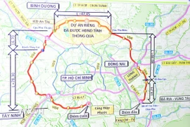 Quy hoạch hướng tuyến dự án đường Vành đai 4 Thành phố Hồ Chí Minh. (Ảnh: Bùi Giang/TTXVN)