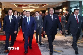 Thủ tướng Phạm Minh Chính đến dự Diễn đàn Lãnh đạo và Đối tác ASEAN. (Ảnh: Dương Giang/TTXVN)