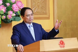 Thủ tướng Phạm Minh Chính phát biểu tại cuộc tọa đàm với các doanh nghiệp Vương quốc Anh. (Ảnh: Dương Giang/TTXVN)