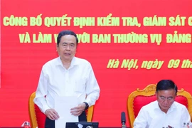 Chủ tịch Quốc hội Trần Thanh Mẫn, Trưởng đoàn Kiểm tra, giám sát phát biểu tại hội nghị. (Ảnh: Phương Hoa/TTXVN)