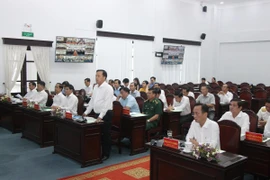 Ông Huỳnh Quốc Việt, Ủy viên dự khuyết Ban Chấp hành Trung ương Đảng, Phó Bí thư Thường trực Tỉnh ủy Bạc Liêu, phát biểu tại Hội nghị. (Ảnh: Chanh Đa/TTXVN)