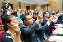 Các đại biểu tham gia biểu quyết tại Đại hội. (Ảnh: Quốc Dũng/TTXVN)