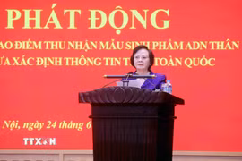 Phó Thủ tướng Phạm Thị Thanh Trà, Trưởng Ban Chỉ đạo Quốc gia về tìm kiếm, quy tập và xác định danh tính hài cốt liệt sỹ phát biểu. (Ảnh: Phạm Kiên/TTXVN)