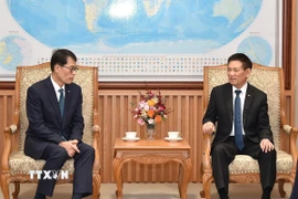 Phó Thủ tướng Hồ Đức Phớc tiếp ông Kim Sung Tae, Chủ tịch kiêm Tổng Giám đốc điều hành Ngân hàng Công nghiệp Hàn Quốc (IBK). (Ảnh: An Đăng/TTXVN)