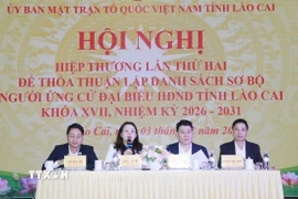 Ủy ban Mặt trận Tổ quốc Việt Nam tỉnh Lào Cai tổ chức Hội nghị Hiệp thương lần thứ 2 để thỏa thuận lập danh sách sơ bộ người ứng cử đại biểu Quốc hội khóa XVI và Hội đồng Nhân dân tỉnh Lào Cai khóa XVII, nhiệm kỳ 2026-2031. (Ảnh: TTXVN phát)