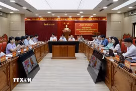 Quang cảnh Hội nghị tại điểm cầu Tỉnh ủy Gia Lai. (Ảnh: Sỹ Thắng/TTXVN)