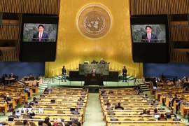 Chủ tịch nước Lương Cường phát biểu tại Phiên thảo luận chung cấp cao Đại hội đồng Liên hợp quốc khóa 80. (Ảnh: Lâm Khánh/TTXVN)