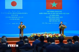 Thủ tướng Lê Minh Hưng và Thủ tướng Nhật Bản Takaichi Sanae gặp gỡ báo chí. (Ảnh: Dương Giang/TTXVN)