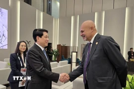 Chủ tịch nước Lương Cường gặp Phó Thủ tướng, Trưởng đoàn Papua New Guinea John Rosso. (Ảnh: TTXVN phát)