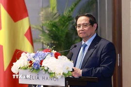 Thủ tướng Phạm Minh Chính phát biểu tại buổi gặp gỡ doanh nghiệp hai nước Việt Nam-Cuba. (Ảnh: Dương Giang/TTXVN)