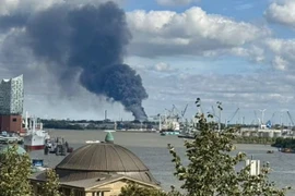Cột khói đen dày đặc xuất hiện trên bầu trời thành phố Hamburg. (Nguồn: X)
