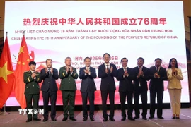 Ông Lê Hoài Trung, Bí thư Trung ương Đảng, Quyền Bộ trưởng Bộ Ngoại giao với các đại biểu. (Ảnh: TTXVN)