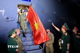 Đoàn công tác Bệnh viện dã chiến 2.6 hoàn thành nhiệm vụ gìn giữ hòa bình Liên hợp quốc tại Nam Sudan (Phái bộ UNMISS). (Ảnh: Tuấn Anh/TTXVN)