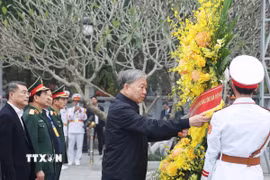 Tổng Bí thư Tô Lâm dâng hoa tại Nghĩa trang Liệt sỹ Quốc gia Vị Xuyên. (Ảnh: Thống Nhất/TTXVN)