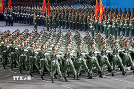 Các khối của Lực lượng Quân đội Nhân dân tham gia Tổng hợp luyện diễu binh, diễu hành lần thứ hai. (Ảnh: Thanh Vũ/TTXVN)