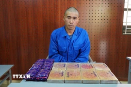 Đối tượng Tráng A Páo, cùng tang vật vụ án. (Ảnh: TTXVN phát)