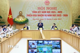 Thủ tướng Phạm Minh Chính chủ trì Hội nghị Tổng kết năm học 2024-2025 và triển khai nhiệm vụ năm học 2025-2026. (Ảnh: Dương Giang/TTXVN)