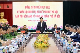 Ông Nguyễn Duy Ngọc - Ủy viên Bộ Chính trị, Bí thư Thành ủy Hà Nội chủ trì buổi làm việc với Đảng ủy Công an thành phố. (Nguồn: An ninh Thủ đô)