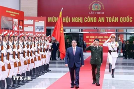 Thủ tướng Phạm Minh Chính đến dự Hội nghị Công an toàn quốc lần thứ 81. (Ảnh: Dương Giang/TTXVN)