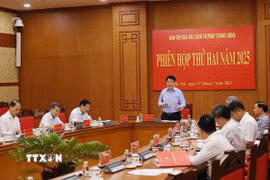Chủ tịch nước Lương Cường, Trưởng Ban Chỉ đạo Cải cách Tư pháp Trung ương phát biểu kết luận. (Ảnh: Lâm Khánh/TTXVN)