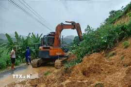 Một điểm sạt lở tại Thanh Hóa. (Ảnh: TTXVN phát)