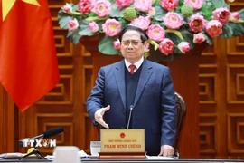 Thủ tướng Phạm Minh Chính phát biểu tại Phiên họp lần thứ năm của Ban Chỉ đạo xây dựng nhà máy điện hạt nhân. (Ảnh: Dương Giang/TTXVN)